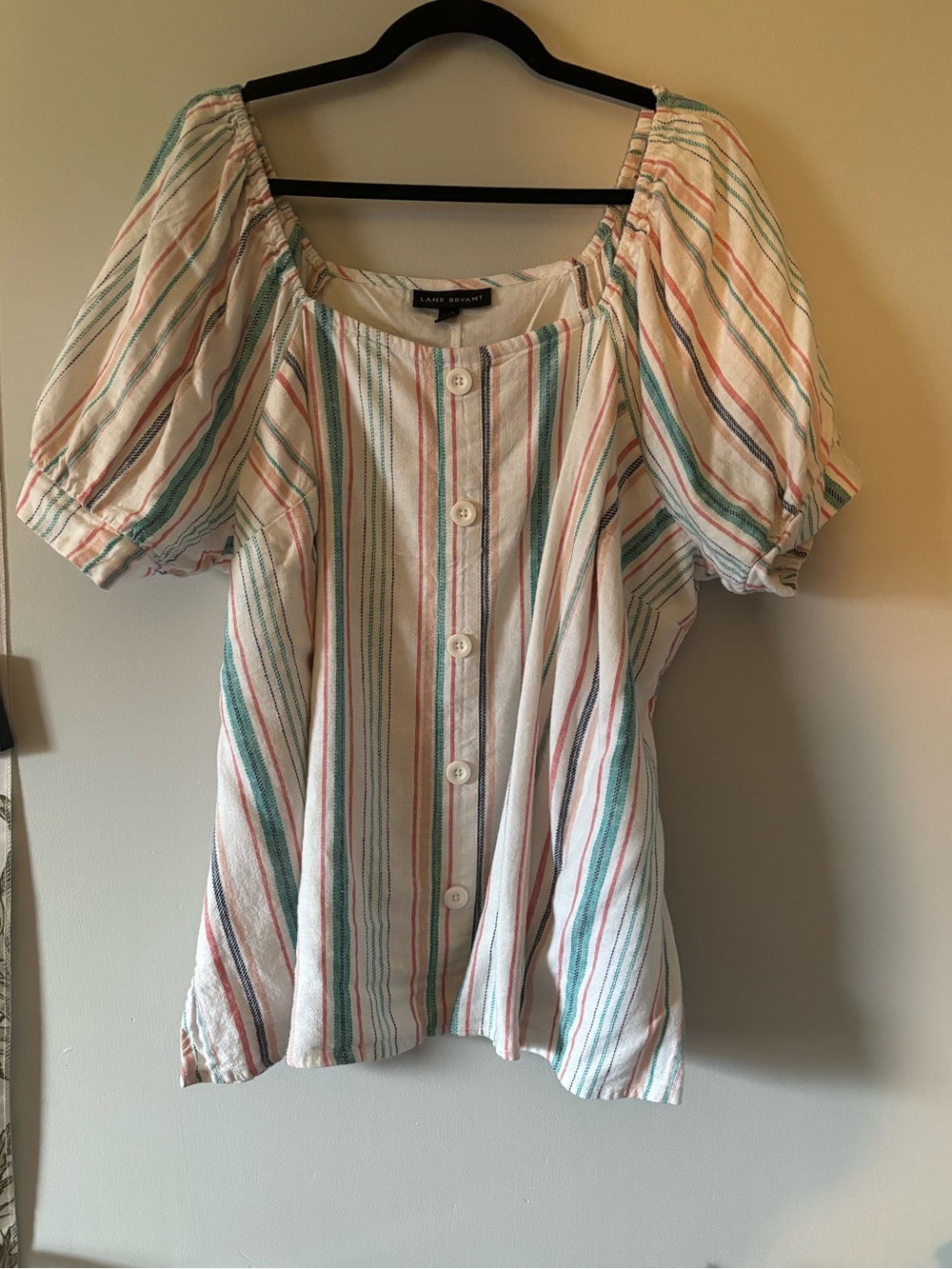 Lane Bryant White Top with colorful lines- size 18